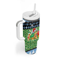 Micronesia Christmas Tumbler With Handle with Santa Turtle Coral Reef and Holiday Ocean Pattern - Polynesian Pride