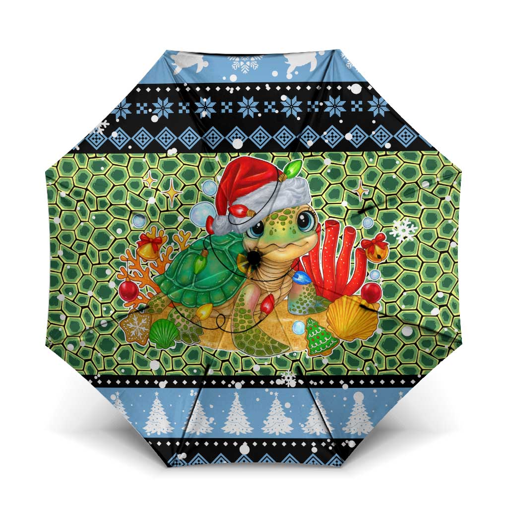 Micronesia Christmas Umbrella with Santa Turtle Coral Reef and Holiday Ocean Pattern - Polynesian Pride