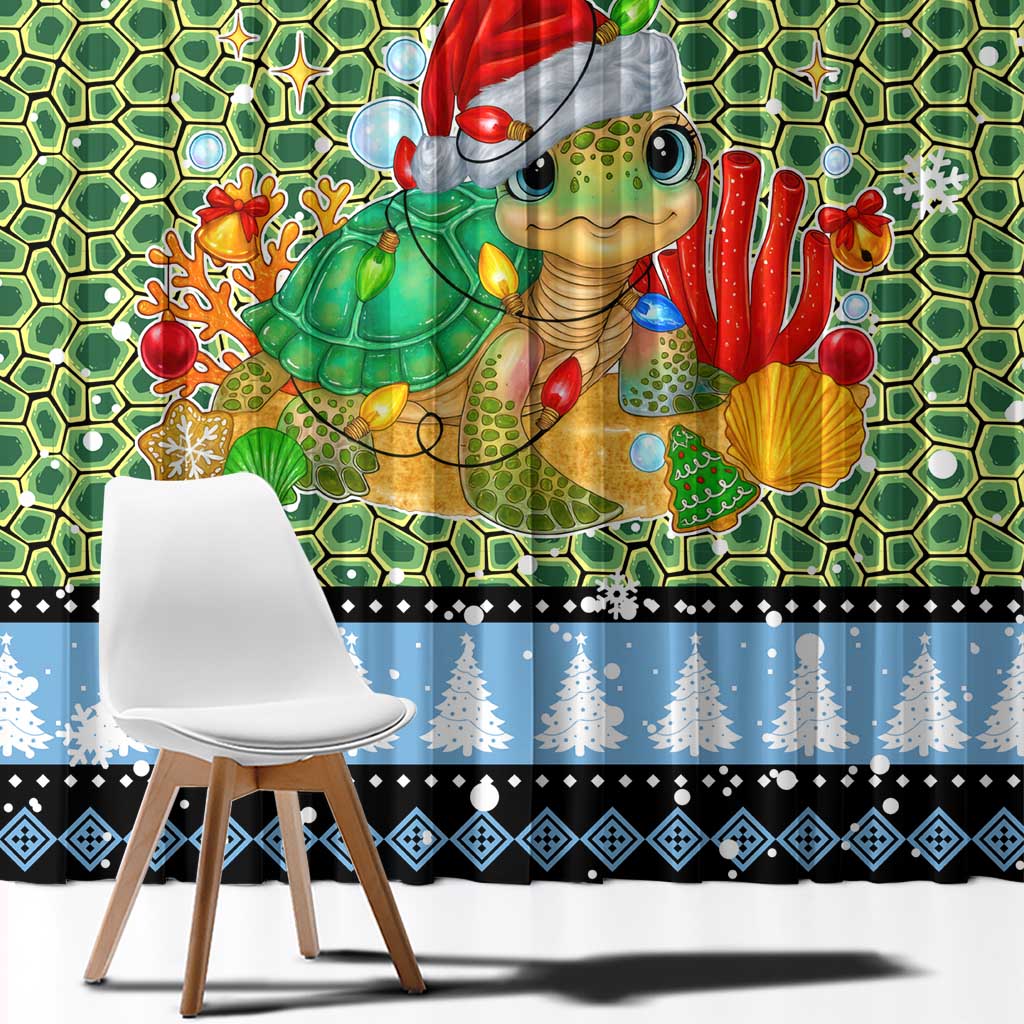 Micronesia Christmas Window Curtain with Santa Turtle Coral Reef and Holiday Ocean Pattern - Polynesian Pride