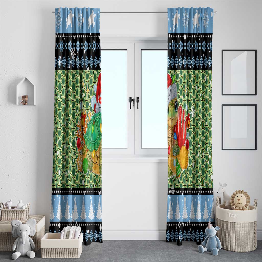 Micronesia Christmas Window Curtain with Santa Turtle Coral Reef and Holiday Ocean Pattern - Polynesian Pride