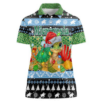 Micronesia Christmas Women Polo Shirt with Santa Turtle Coral Reef and Holiday Ocean Pattern - Polynesian Pride