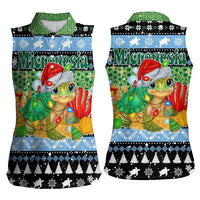 Micronesia Christmas Women Sleeveless Polo Shirt with Santa Turtle Coral Reef and Holiday Ocean Pattern - Polynesian Pride