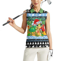 Micronesia Christmas Women Sleeveless Polo Shirt with Santa Turtle Coral Reef and Holiday Ocean Pattern - Polynesian Pride
