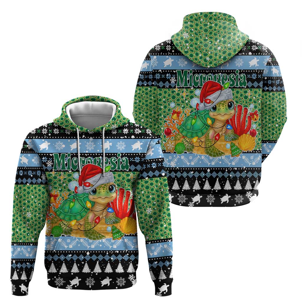Micronesia Christmas Zip Hoodie with Santa Turtle Coral Reef and Holiday Ocean Pattern - Polynesian Pride