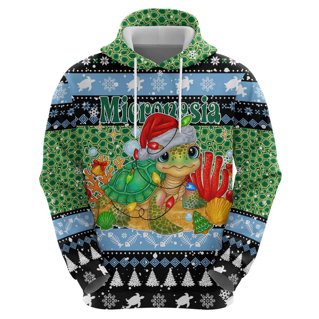Micronesia Christmas Zip Hoodie with Santa Turtle Coral Reef and Holiday Ocean Pattern - Polynesian Pride