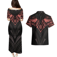 Feminine Polynesian Couples Matching Puletasi Dress and Hawaiian Shirt Mandala Tattoo Style TS04 - Polynesian Pride