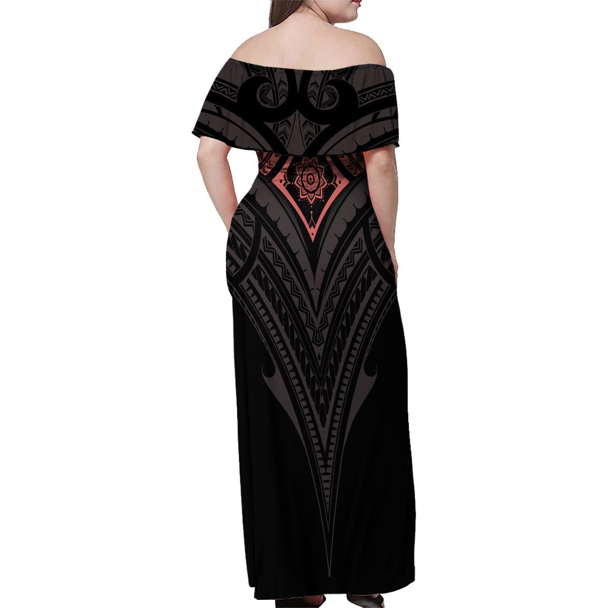 Feminine Polynesian Family Matching Off Shoulder Maxi Dress and Hawaiian Shirt Mandala Tattoo Style TS04 - Polynesian Pride