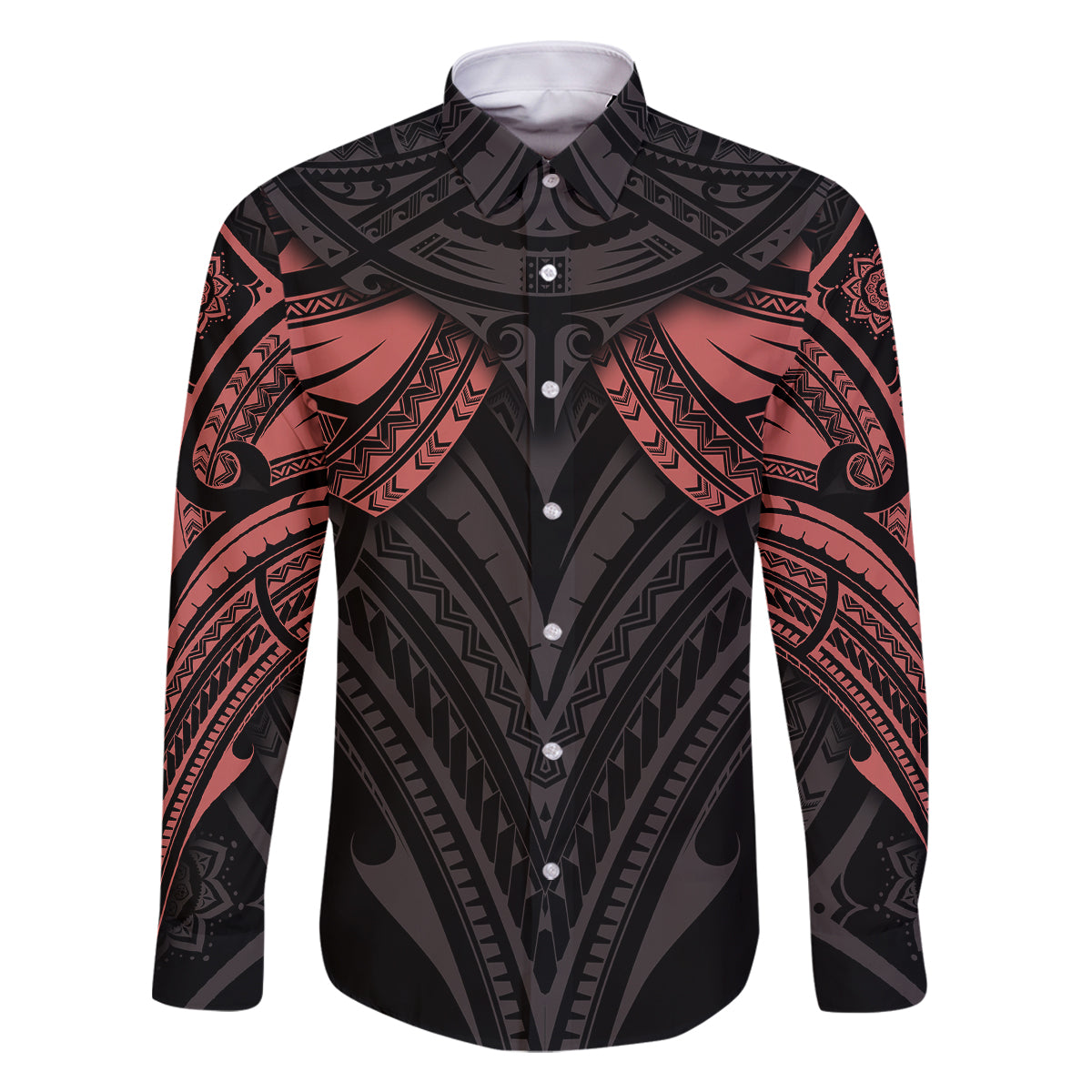 Feminine Polynesian Family Matching Summer Maxi Dress and Hawaiian Shirt Mandala Tattoo Style TS04 Dad's Shirt - Long Sleeve Black - Polynesian Pride