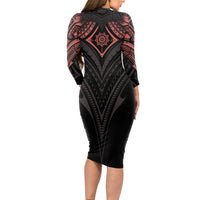 Feminine Polynesian Long Sleeve Bodycon Dress Mandala Tattoo Style TS04 - Polynesian Pride