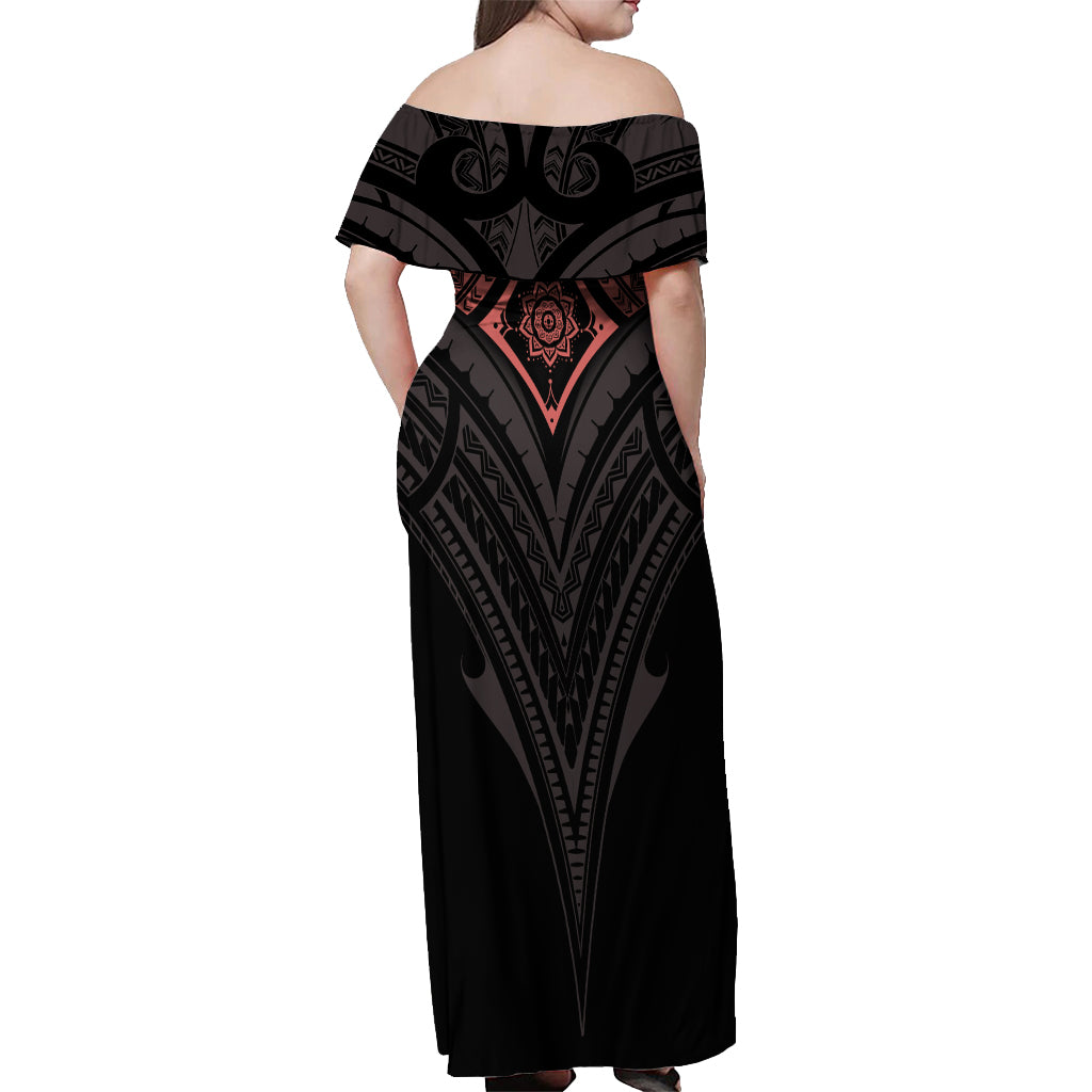 Feminine Polynesian Off Shoulder Maxi Dress Mandala Tattoo Style TS04 - Polynesian Pride