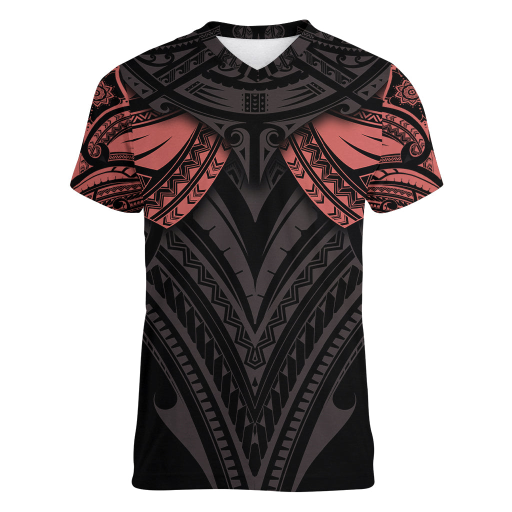 Feminine Polynesian Women V Neck T Shirt Mandala Tattoo Style TS04 Female Black - Polynesian Pride