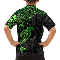 Polynesian Family Matching Tank Maxi Dress and Hawaiian Shirt Hammerhead Shark Tribal Pattern Black Green Version TS04 - Polynesian Pride