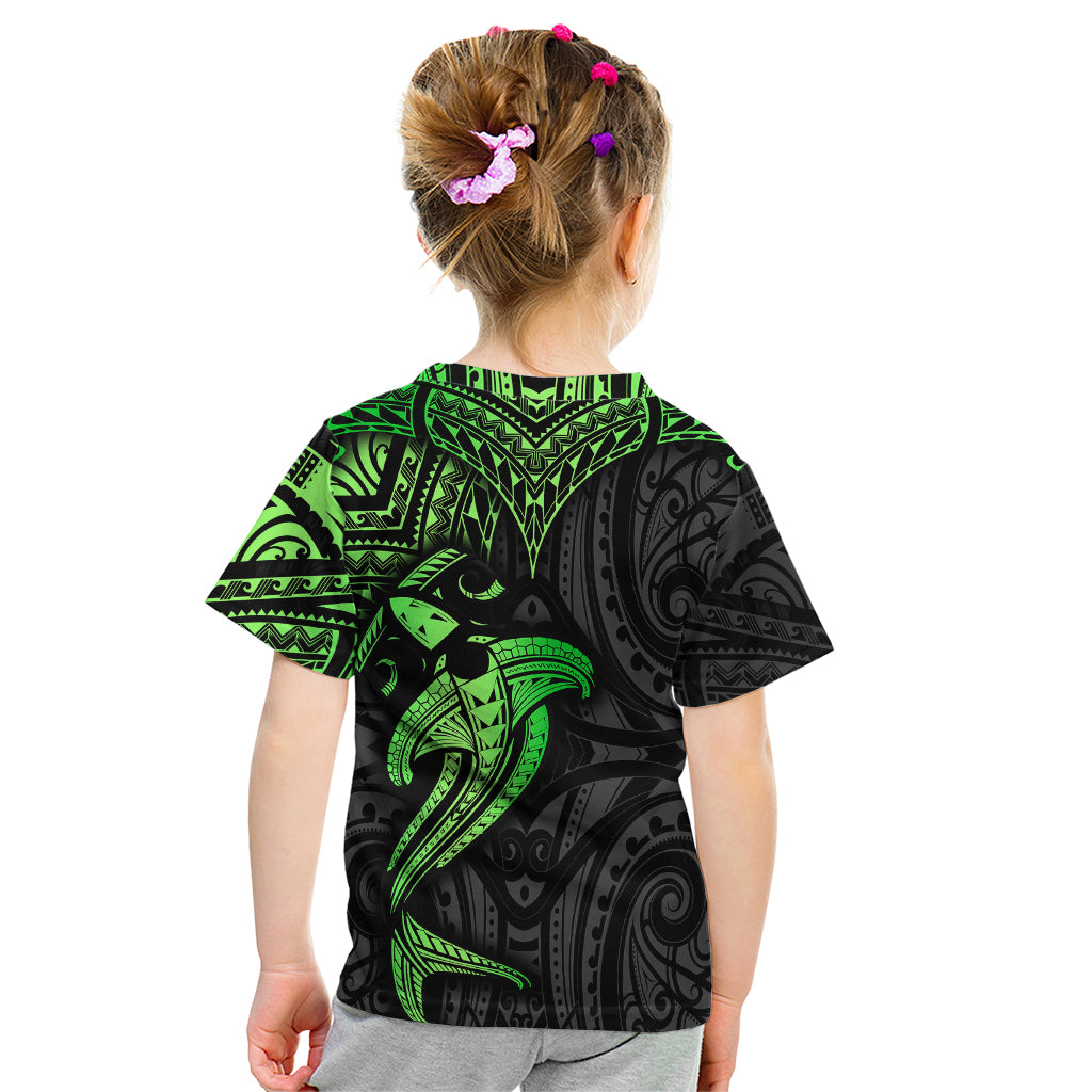 Polynesian Kid T Shirt Hammerhead Shark Tribal Pattern Black Green Version TS04 - Polynesian Pride