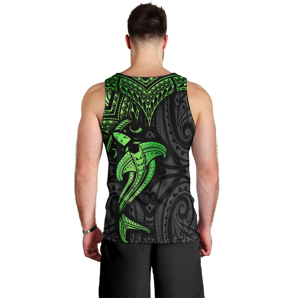 Polynesian Men Tank Top Hammerhead Shark Tribal Pattern Black Green Version TS04 - Polynesian Pride
