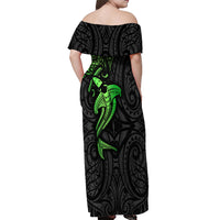 Polynesian Off Shoulder Maxi Dress Hammerhead Shark Tribal Pattern Black Green Version TS04 - Polynesian Pride