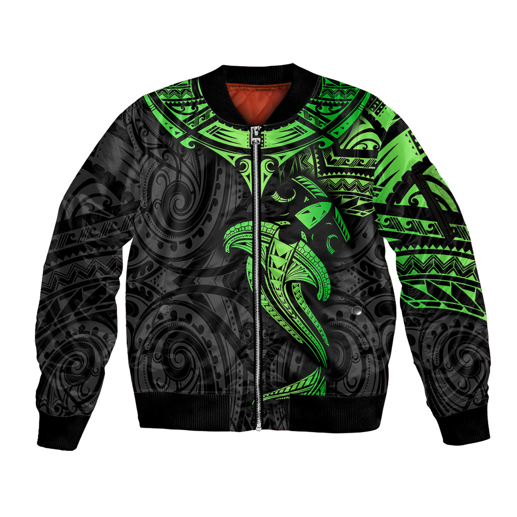 Polynesian Sleeve Zip Bomber Jacket Hammerhead Shark Tribal Pattern Black Green Version TS04 Unisex Black/Green - Polynesian Pride