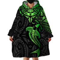 Polynesian Wearable Blanket Hoodie Hammerhead Shark Tribal Pattern Black Green Version TS04 - Polynesian Pride