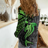 Polynesian Women Casual Shirt Hammerhead Shark Tribal Pattern Black Green Version TS04 - Polynesian Pride