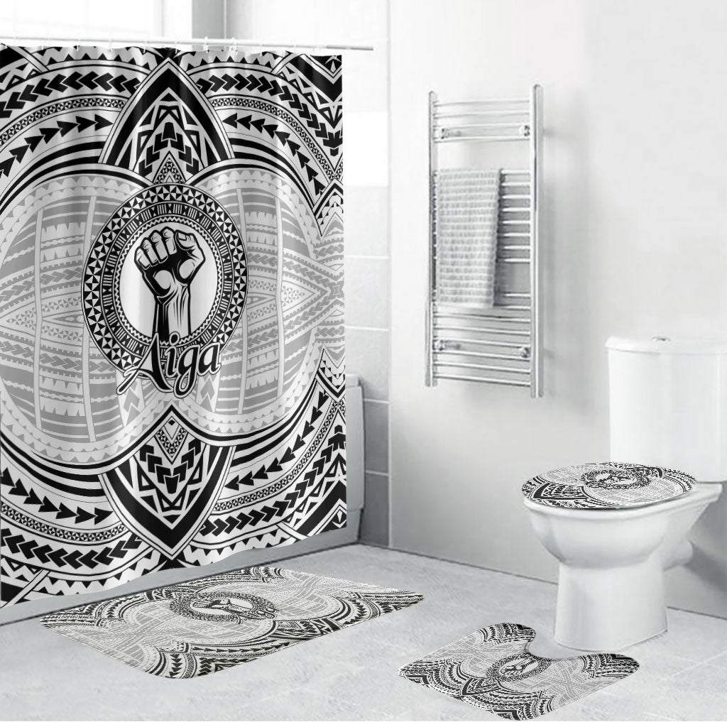 Aiga Samoa Raised Fist Bathroom Set Polynesian Tribal Tattoo Art Family Pride TS04 Bathroom Set (4 pcs) White Black - Polynesian Pride
