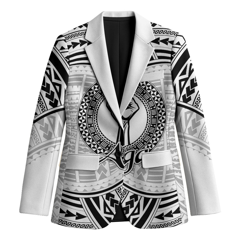 Aiga Samoa Raised Fist Blazer Polynesian Tribal Tattoo Art Family Pride TS04 Unisex White Black - Polynesian Pride