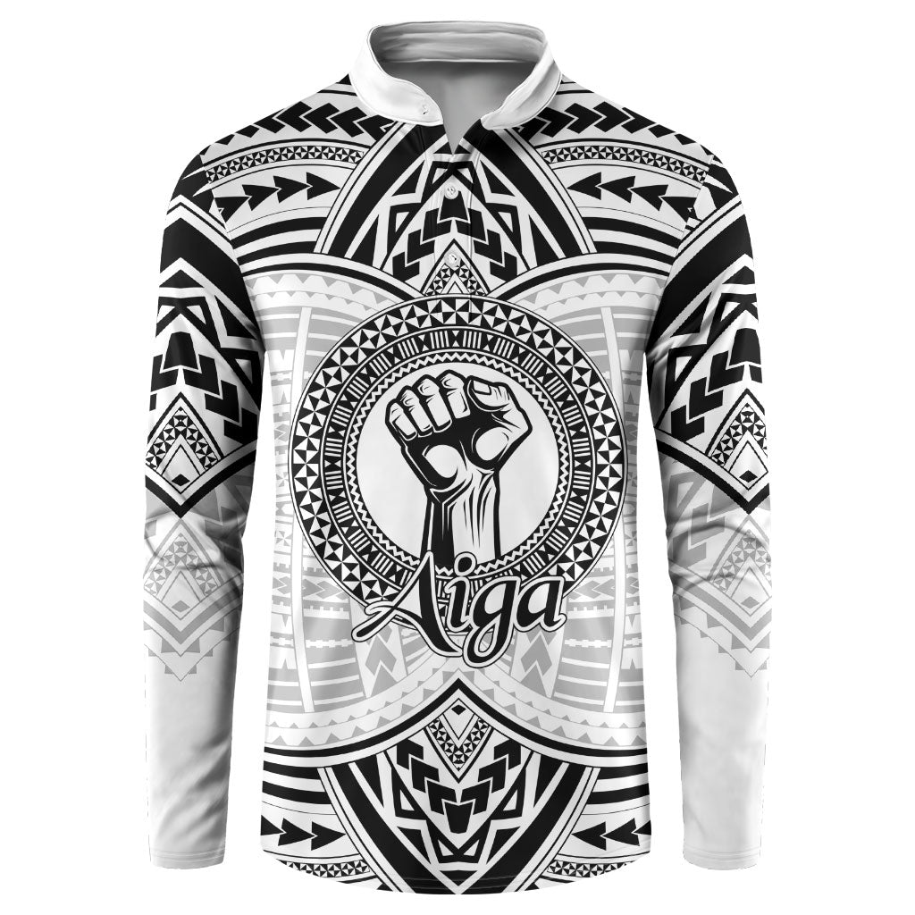 Aiga Samoa Raised Fist Button Sweatshirt Polynesian Tribal Tattoo Art Family Pride TS04 White Black - Polynesian Pride