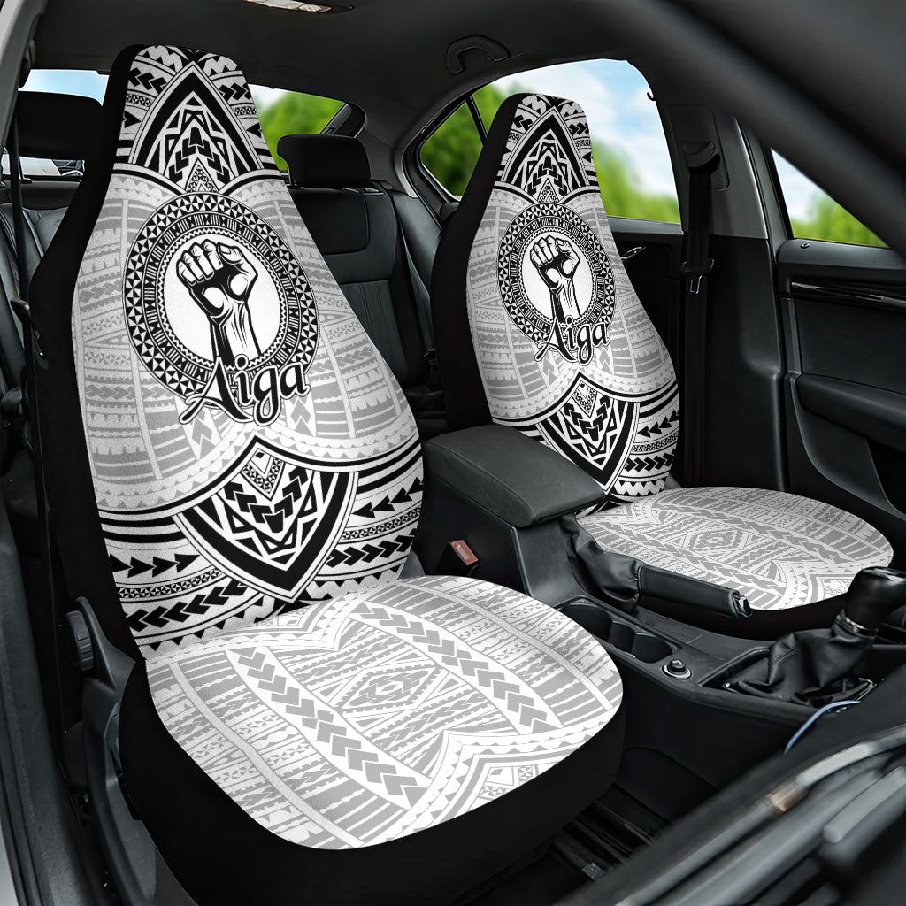 Aiga Samoa Raised Fist Car Seat Cover Polynesian Tribal Tattoo Art Family Pride TS04 One Size White Black - Polynesian Pride
