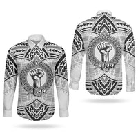 Aiga Samoa Raised Fist Couples Matching Mermaid Dress and Long Sleeve Button Shirt Polynesian Tribal Tattoo Art Family Pride TS04 - Polynesian Pride