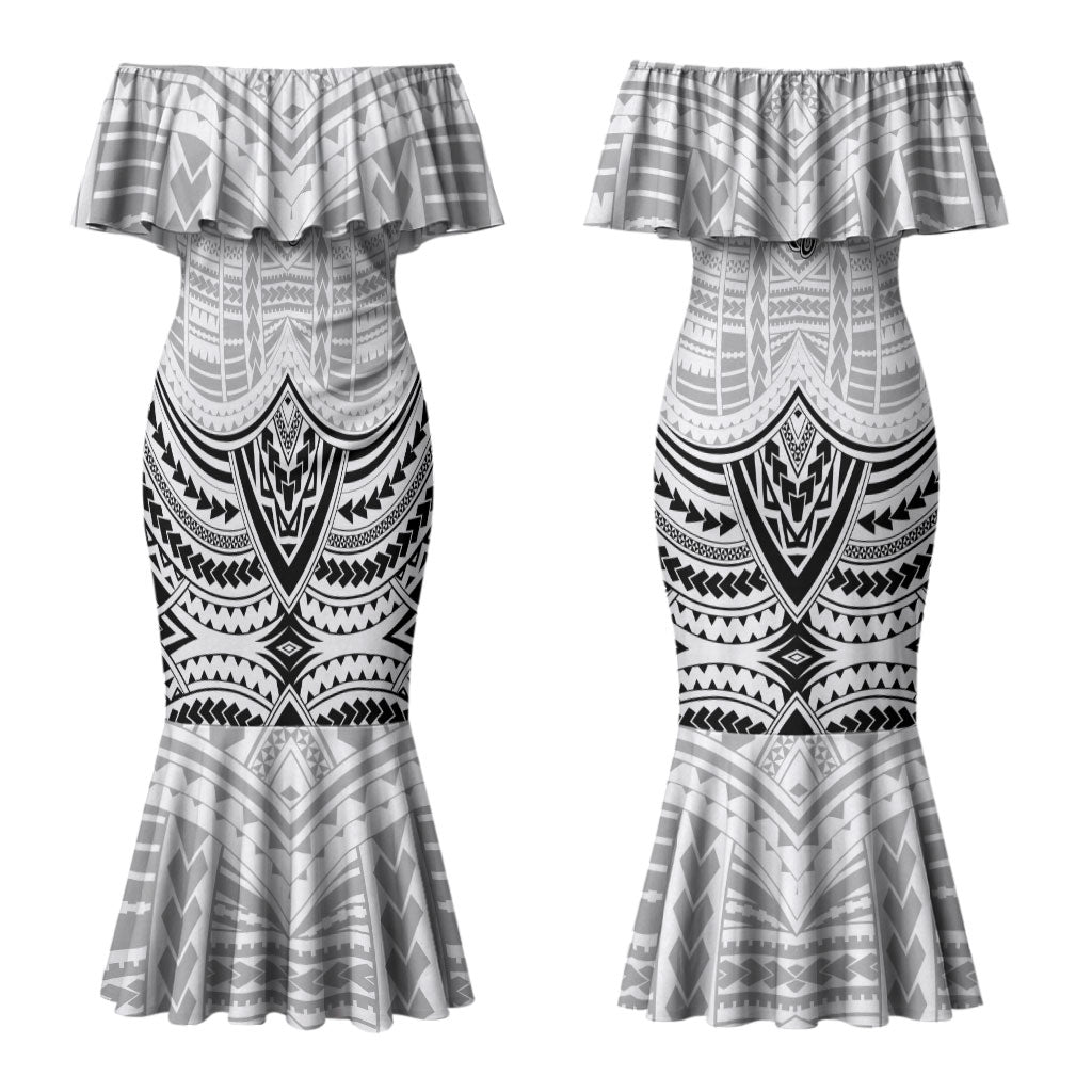Aiga Samoa Raised Fist Couples Matching Mermaid Dress and Long Sleeve Button Shirt Polynesian Tribal Tattoo Art Family Pride TS04 - Polynesian Pride