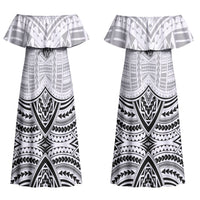 Aiga Samoa Raised Fist Couples Matching Off Shoulder Maxi Dress and Hawaiian Shirt Polynesian Tribal Tattoo Art Family Pride TS04 - Polynesian Pride