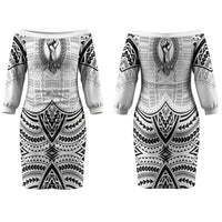 Aiga Samoa Raised Fist Couples Matching Off The Shoulder Long Sleeve Dress and Hawaiian Shirt Polynesian Tribal Tattoo Art Family Pride TS04 - Polynesian Pride