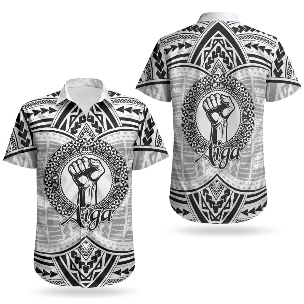 Aiga Samoa Raised Fist Couples Matching Summer Maxi Dress and Hawaiian Shirt Polynesian Tribal Tattoo Art Family Pride TS04 - Polynesian Pride