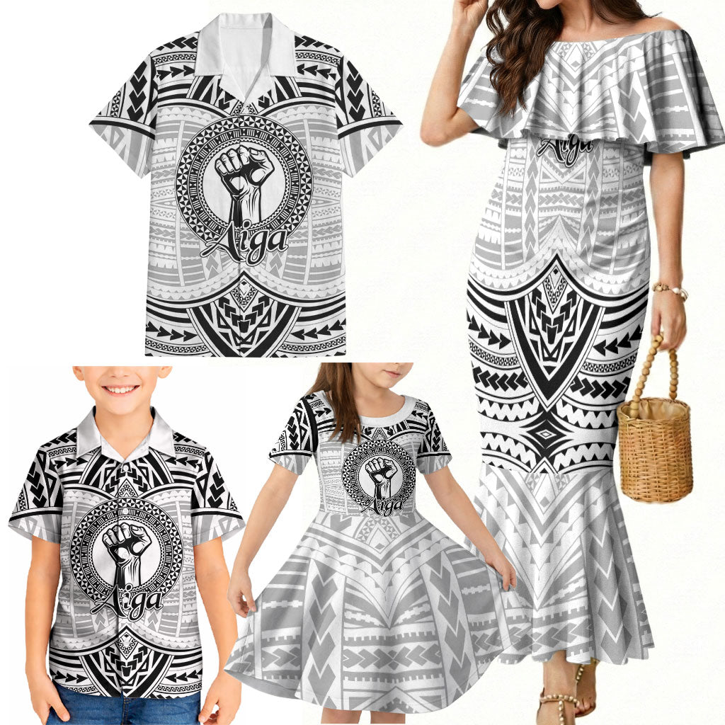 Aiga Samoa Raised Fist Family Matching Mermaid Dress and Hawaiian Shirt Polynesian Tribal Tattoo Art Family Pride TS04 - Polynesian Pride