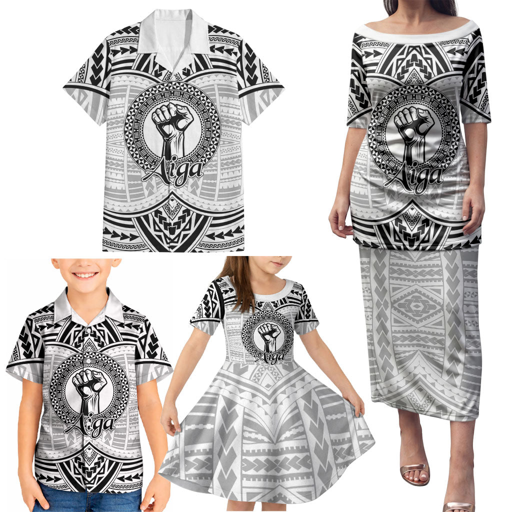 Aiga Samoa Raised Fist Family Matching Puletasi and Hawaiian Shirt Polynesian Tribal Tattoo Art Family Pride TS04 - Polynesian Pride