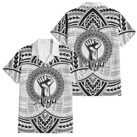 Aiga Samoa Raised Fist Family Matching Puletasi and Hawaiian Shirt Polynesian Tribal Tattoo Art Family Pride TS04 Dad's Shirt - Short Sleeve White Black - Polynesian Pride