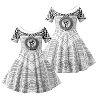 Aiga Samoa Raised Fist Family Matching Tank Maxi Dress and Hawaiian Shirt Polynesian Tribal Tattoo Art Family Pride TS04 Daughter's Dress White Black - Polynesian Pride