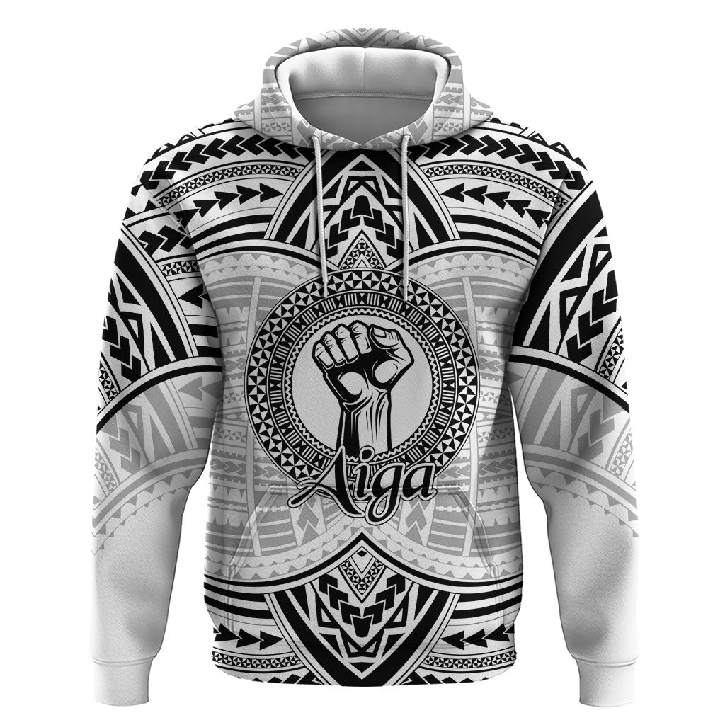 Aiga Samoa Raised Fist Hoodie Polynesian Tribal Tattoo Art Family Pride TS04 Pullover Hoodie White Black - Polynesian Pride