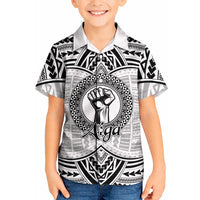 Aiga Samoa Raised Fist Kid Hawaiian Shirt Polynesian Tribal Tattoo Art Family Pride TS04 Kid White Black - Polynesian Pride