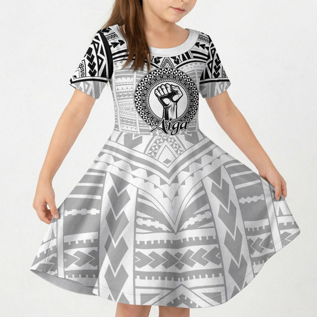 Aiga Samoa Raised Fist Kid Short Sleeve Dress Polynesian Tribal Tattoo Art Family Pride TS04 KID White Black - Polynesian Pride