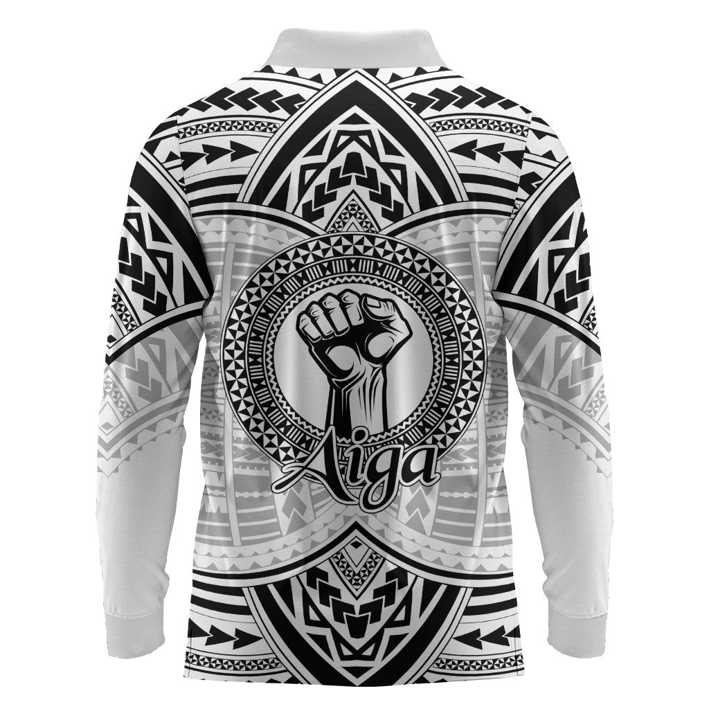 Aiga Samoa Raised Fist Long Sleeve Polo Shirt Polynesian Tribal Tattoo Art Family Pride TS04 - Polynesian Pride