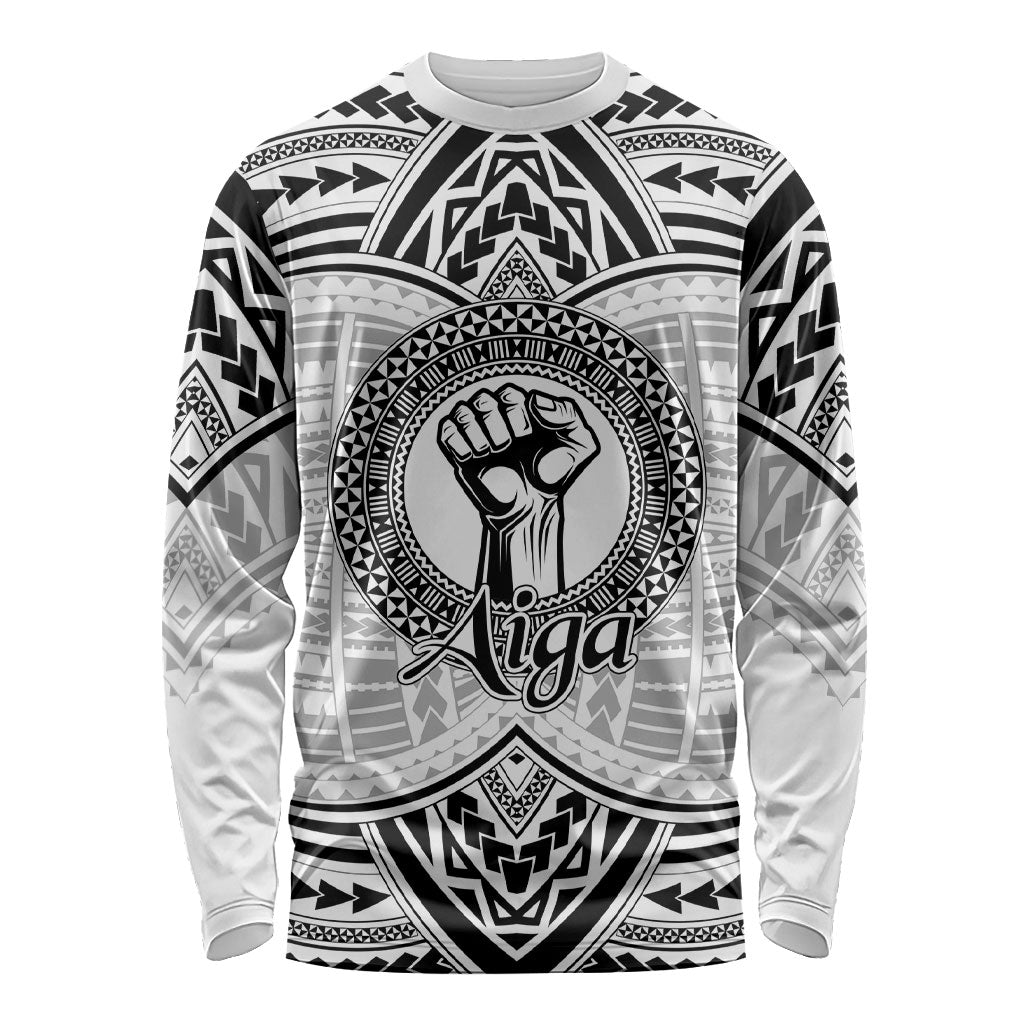 Aiga Samoa Raised Fist Long Sleeve Shirt Polynesian Tribal Tattoo Art Family Pride