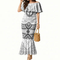 Aiga Samoa Raised Fist Mermaid Dress Polynesian Tribal Tattoo Art Family Pride TS04 Women White Black - Polynesian Pride