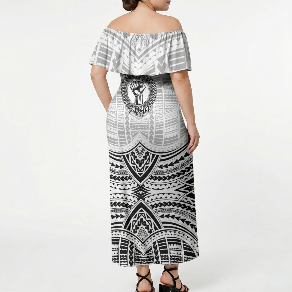 Aiga Samoa Raised Fist Off Shoulder Maxi Dress Polynesian Tribal Tattoo Art Family Pride TS04 - Polynesian Pride