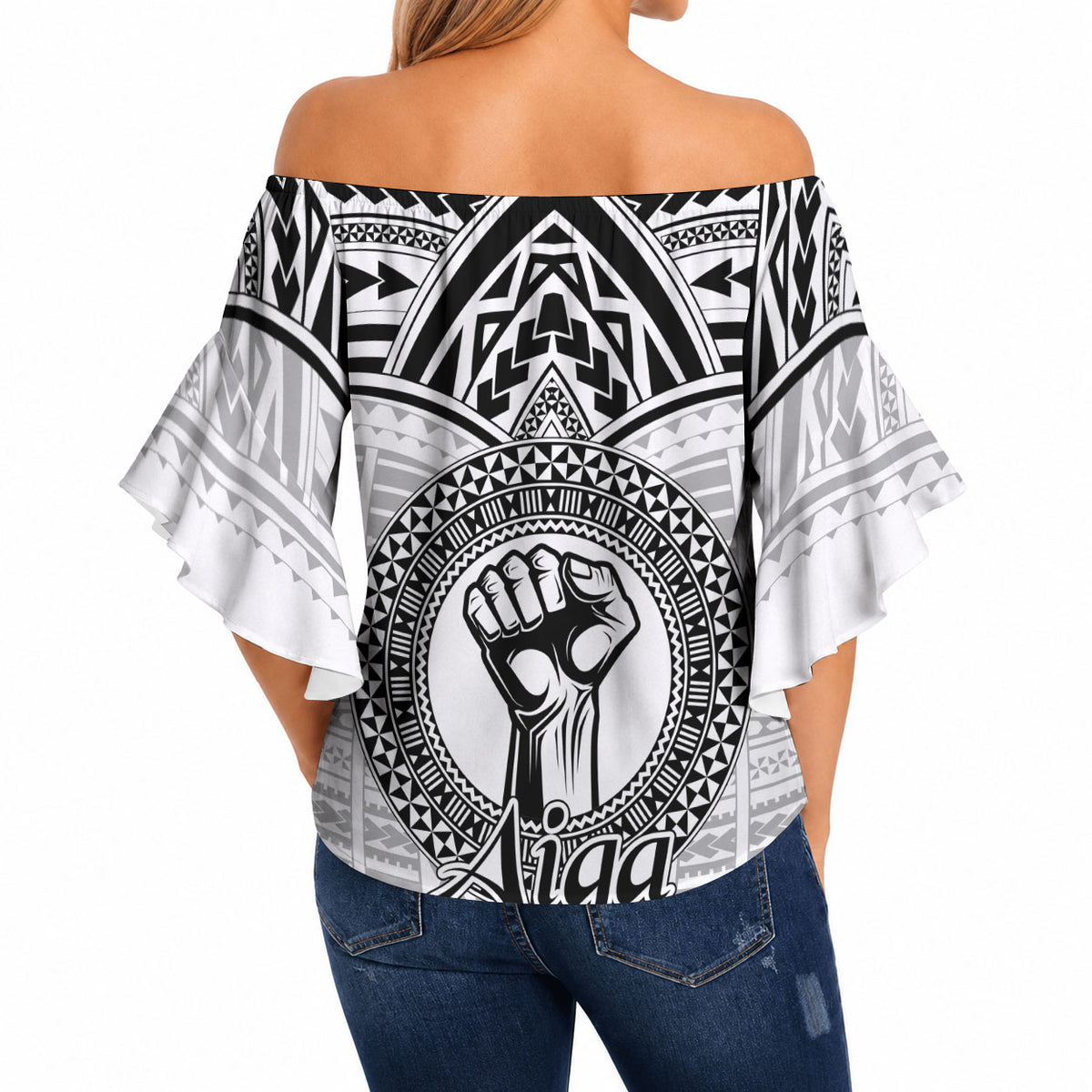 Aiga Samoa Raised Fist Off Shoulder Wrap Waist Top Polynesian Tribal Tattoo Art Family Pride TS04 - Polynesian Pride