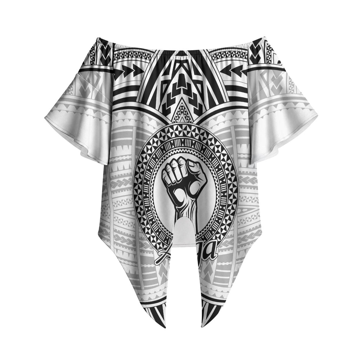 Aiga Samoa Raised Fist Off Shoulder Wrap Waist Top Polynesian Tribal Tattoo Art Family Pride TS04 - Polynesian Pride