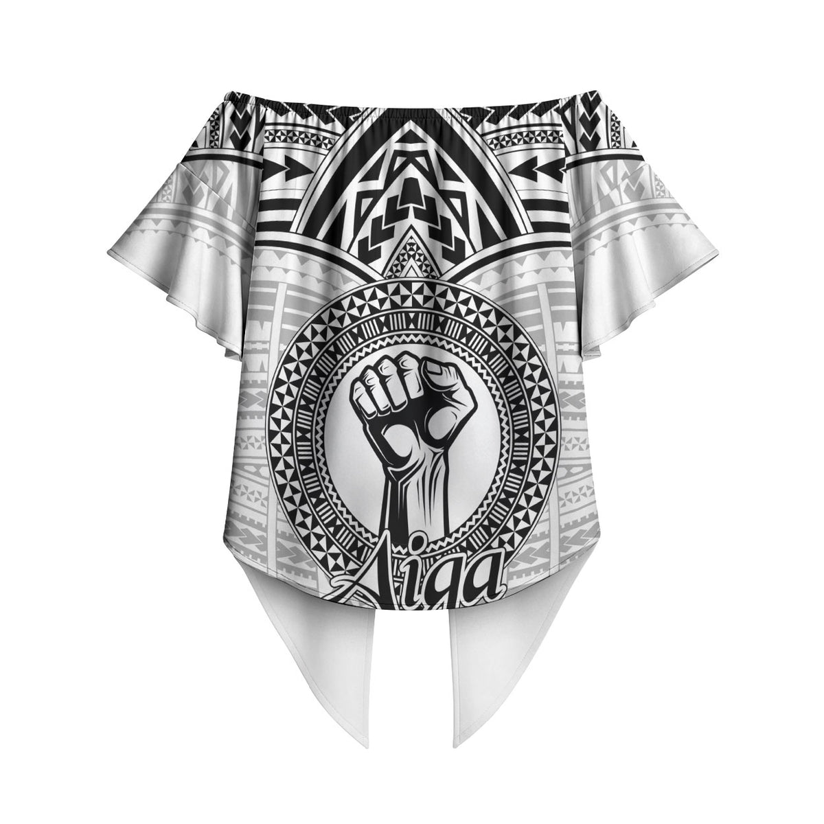 Aiga Samoa Raised Fist Off Shoulder Wrap Waist Top Polynesian Tribal Tattoo Art Family Pride TS04 - Polynesian Pride