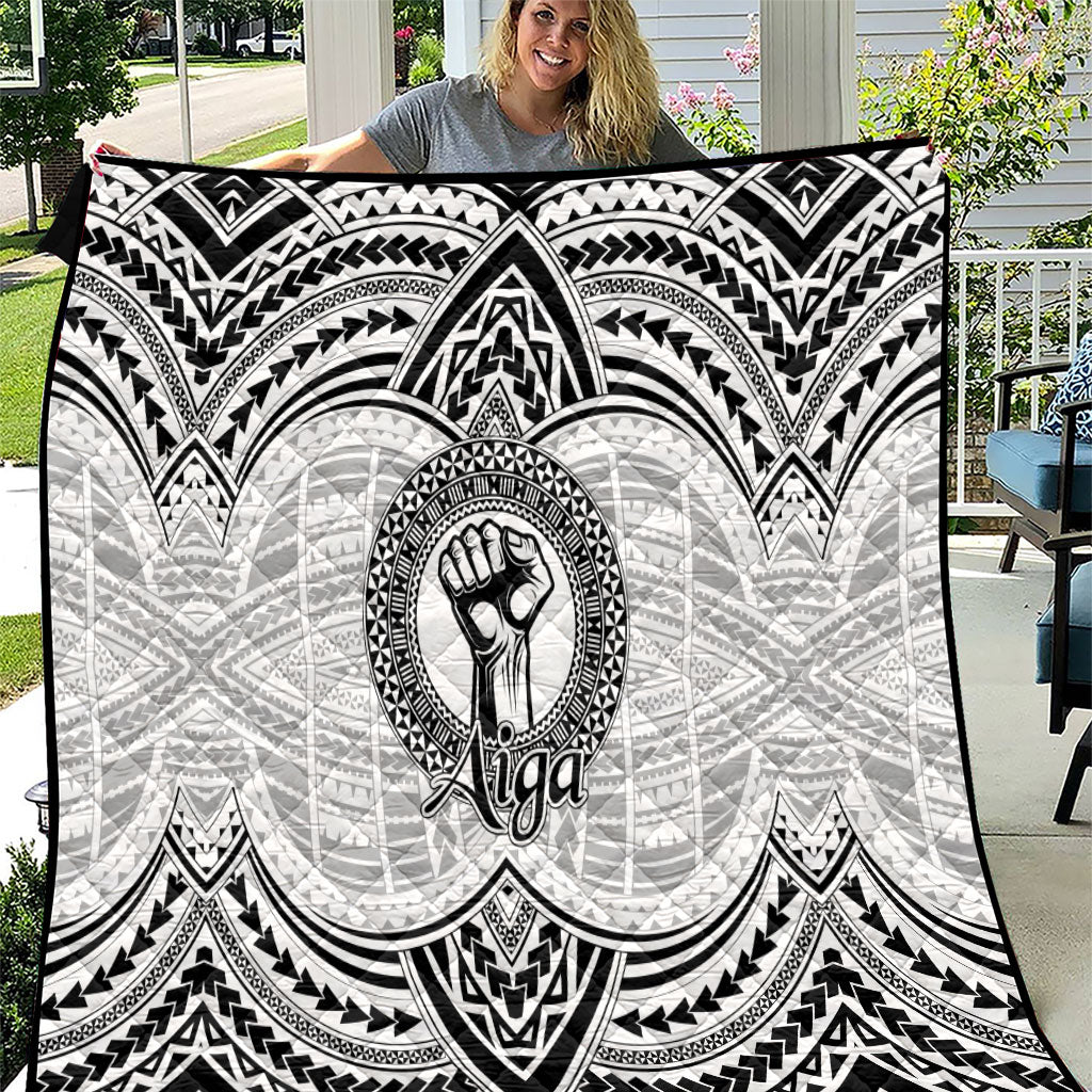 Aiga Samoa Raised Fist Quilt Polynesian Tribal Tattoo Art Family Pride TS04 White Black - Polynesian Pride