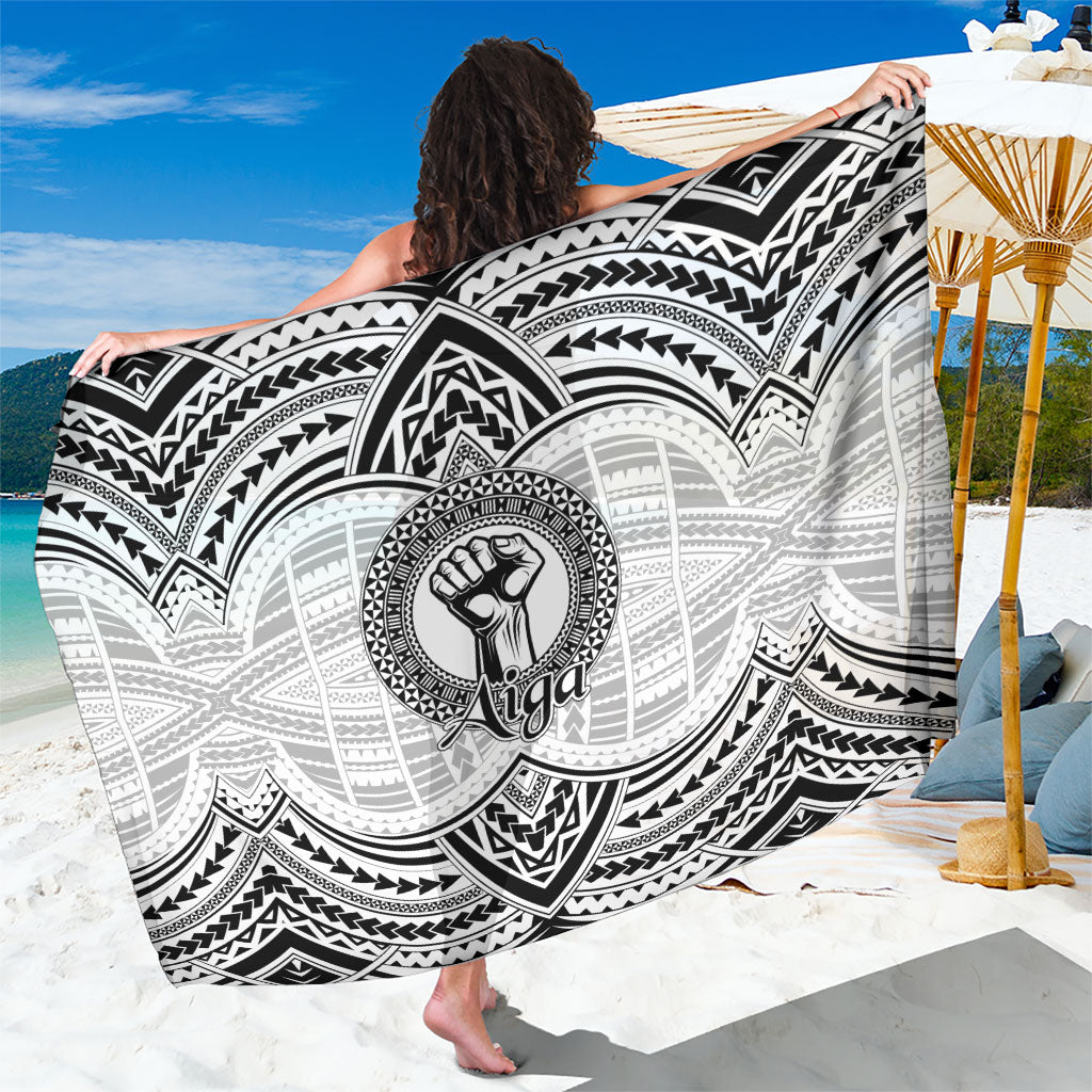 Aiga Samoa Raised Fist Sarong Polynesian Tribal Tattoo Art Family Pride TS04 One Size 44 x 66 inches White Black - Polynesian Pride