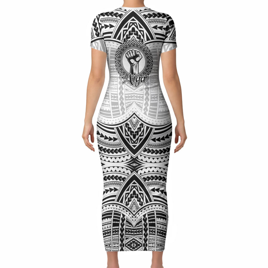 Aiga Samoa Raised Fist Short Sleeve Bodycon Dress Polynesian Tribal Tattoo Art Family Pride TS04 - Polynesian Pride