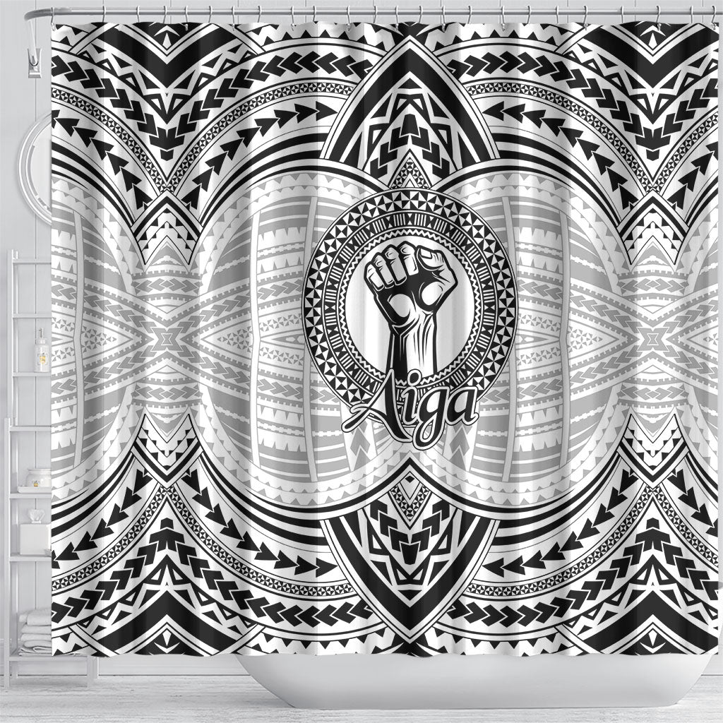 Aiga Samoa Raised Fist Shower Curtain Polynesian Tribal Tattoo Art Family Pride TS04 - Polynesian Pride