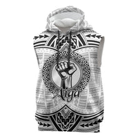 Aiga Samoa Raised Fist Sleeveless Hoodie Polynesian Tribal Tattoo Art Family Pride TS04 White Black - Polynesian Pride